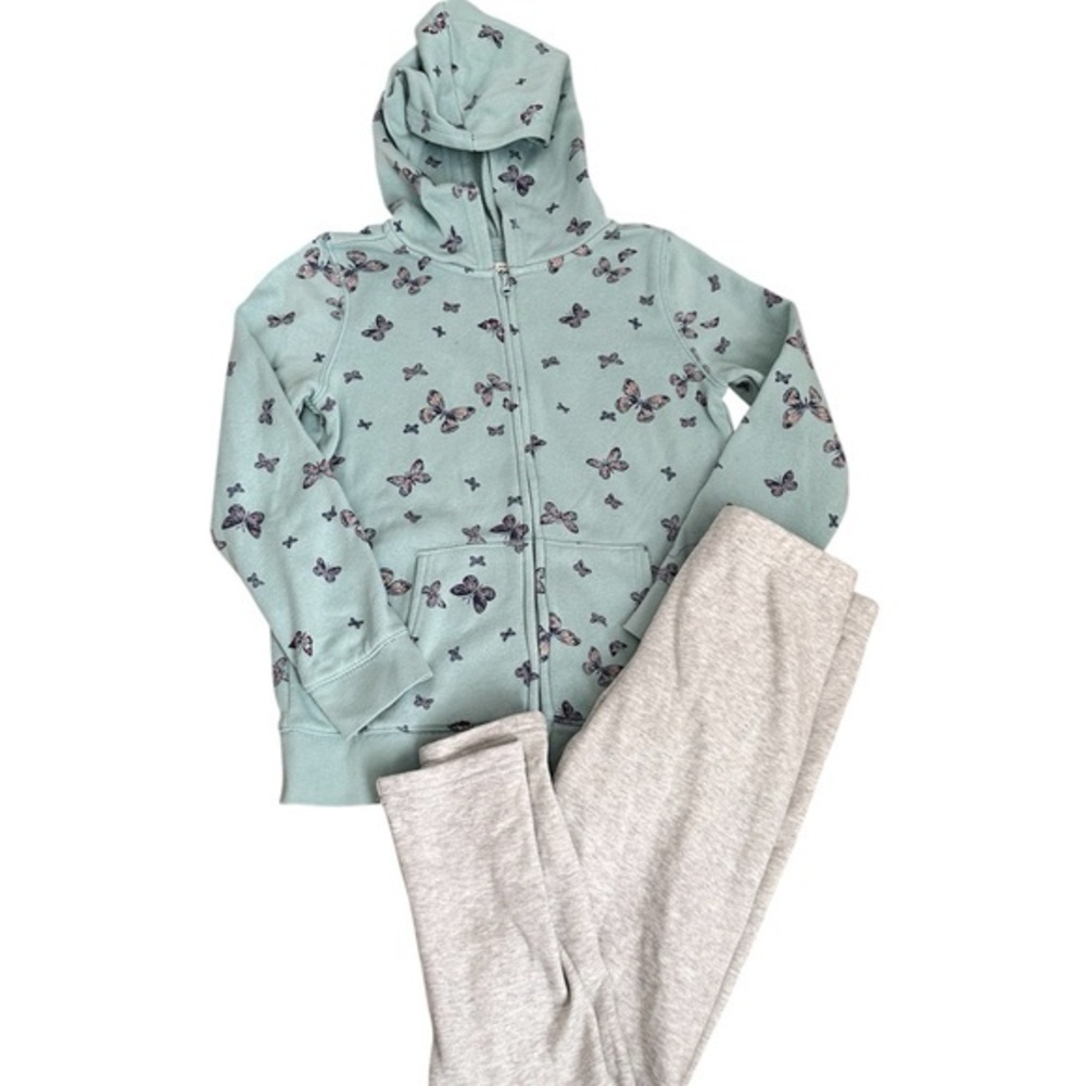 OshKosh B'gosh Green Butterfly Hoodie and Gray Pants Set